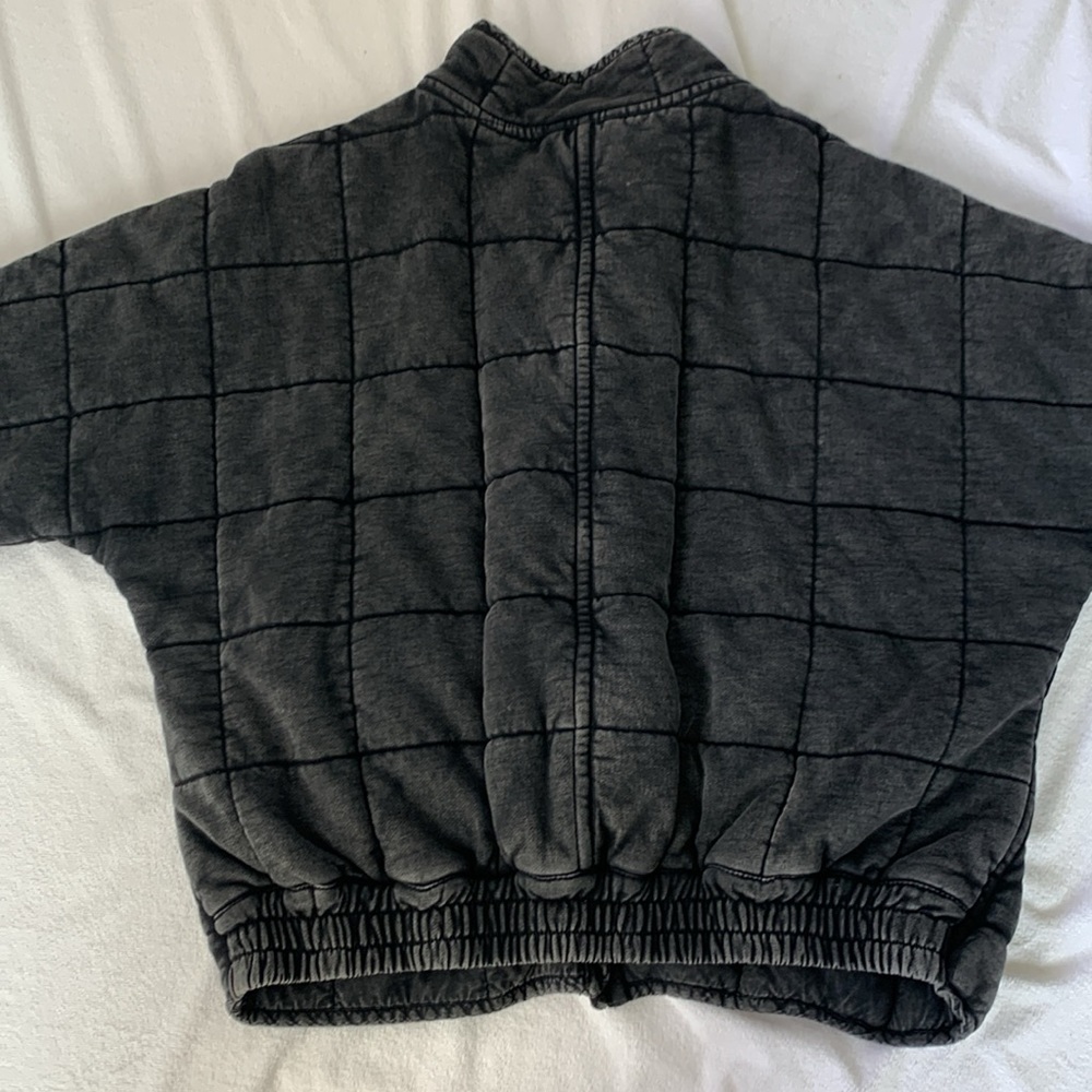 Free People Quilted Boxy Zip-Up Jacket in Washed Black - Picture 3 of 5